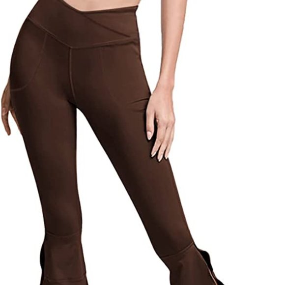 Boutique | Pants u0026 Jumpsuits | Capri Yoga Pants Cross High Waisted Cropped  Slit Flared Ruffle Bottom Leggings | Poshmark